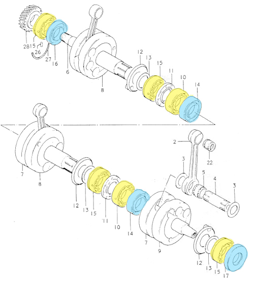 Suzuki GT380 Crank Bearing & Seal Layout Photo 