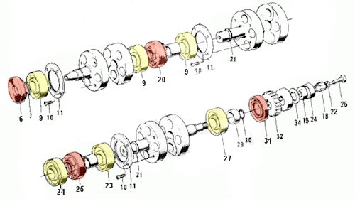 KH500 Crank Bearing Layout Photo 